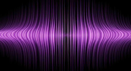 Abstract purple sound wave equalizer on a dark background representing digital audio technology and data visualization