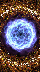 Blue glowing energy ball creating abstract spiral sparks