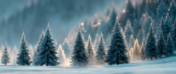 Snow covered pine forest in winter mountains - Powered by Adobe