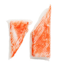 Crab sticks isolated on white background. Seafood close-up.