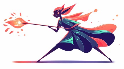 Obraz premium Stylized figure wielding a flaming staff in a dynamic pose