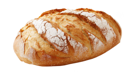 Freshly Baked Loaf of Crusty Bread with Flour Dusting Isolated on Black Background
