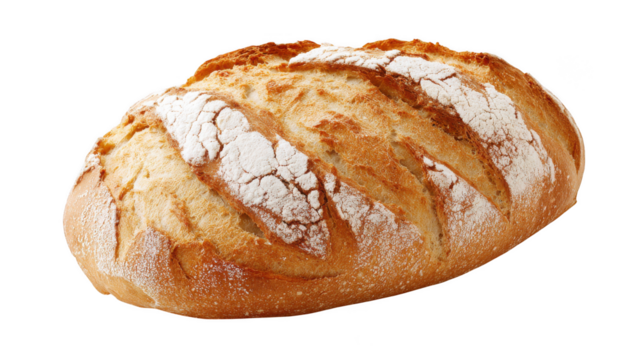 Freshly Baked Loaf of Crusty Bread with Flour Dusting Isolated on Black Background