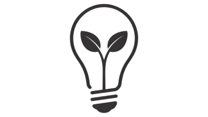 Stylized light bulb silhouette with growing green leaves inside representing eco friendly energy and innovation isolated on transparent background