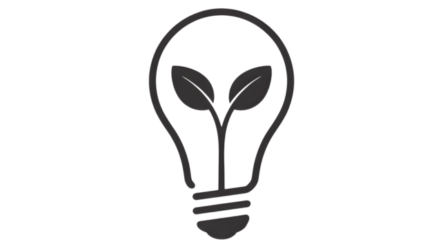 Stylized light bulb silhouette with growing green leaves inside representing eco friendly energy and innovation isolated on transparent background - Powered by Adobe