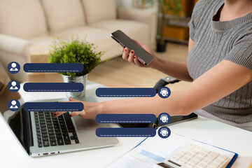 woman uses artificial intelligence chatbots automatically respond online messages to help customers instantly.