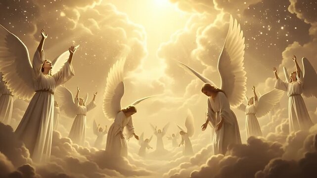 Angels worshiping God in heaven