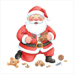 Santa Claus Vector Repairing Toy Christmas Illustration Isolated on White Background
