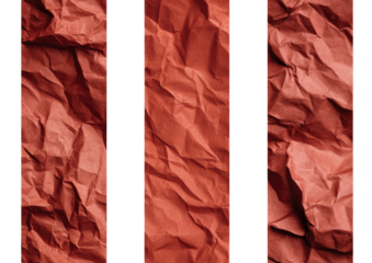 Three red paper panels, wrinkled texture, dark background