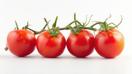 fresh red tomato on the vine isolated on white background
