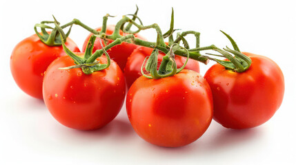 fresh red tomato on the vine isolated on white background