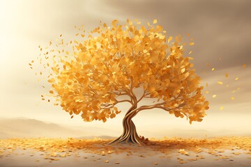 Amazing golden tree 3d rendering