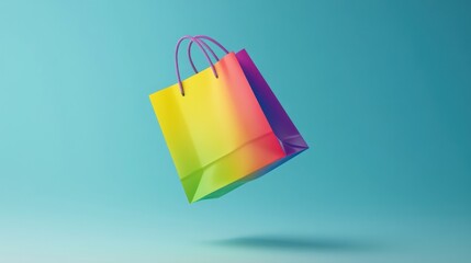 Vibrant rainbow shopping bag floats magically, evoking joy and retail excitement for your next project