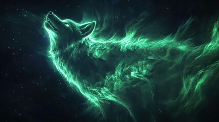 Spectrally radiant wolf howling to the celestial sphere of starry night