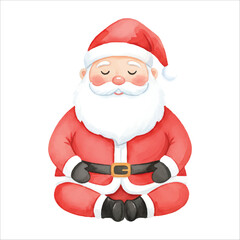 Santa Claus Meditation Vector Christmas Illustration Isolated on White Background

