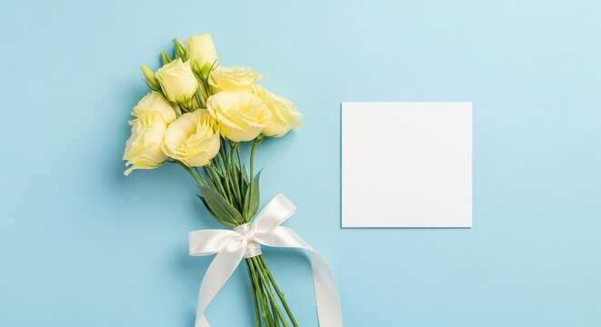 Delicate yellow roses with blank card for your heartfelt message today