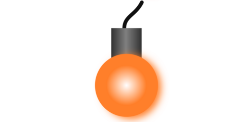 A simple graphic illustration of a round orange bomb with a fuse, glowing on a white background.