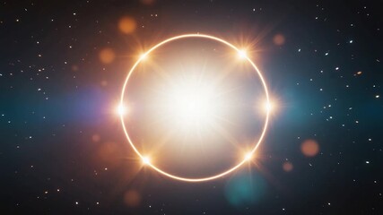 Bright cosmic sphere with glowing halo in starry space showcasing symmetrical light patterns and celestial elements in a dark cosmic environment - Powered by Adobe