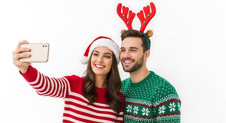 Cheerful Couple's Festive Photo Fun