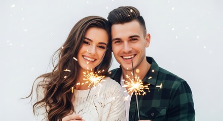 Couple celebrating with sparklers