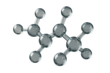 Glass molecule model representing atomic structure and chemical bonds in science and research with transparent background