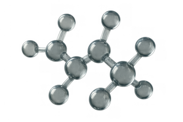 Glass molecule model representing atomic structure and chemical bonds in science and research with transparent background