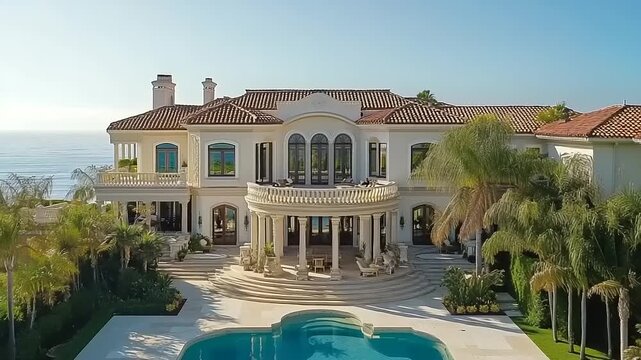 Stately coastal residence with terracotta roof and large swimming pool