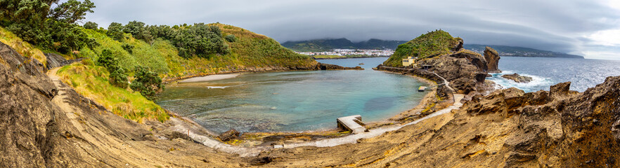 Panorama of volcanic crater in the atlantic ocean, Ilh&eacute;u da Vila, Azores, Portugal