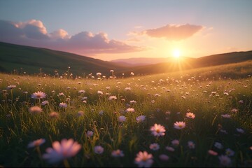 Dreamy Golden Hour Meadow Cinematic Landscape
