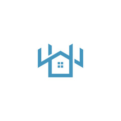 Simple letter UW and house or Letter WU house logo concept vector icon