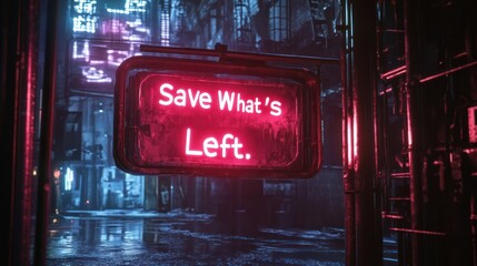 Neon Sign Illuminating Urban Decay, Offering a Stark Reminder to Persevere