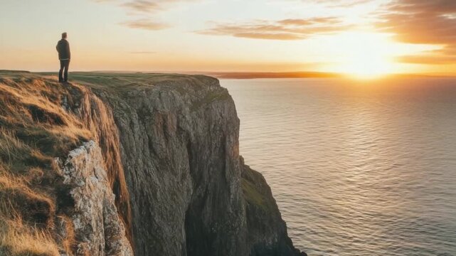 This footage showcases a stunning sunset view from a cliff. It embodies the sheer beauty of nature. Perfect for travel content or nature documentaries. Generative AI
