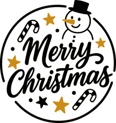 Merry Christmas Badge with Snowman and Candy Canes