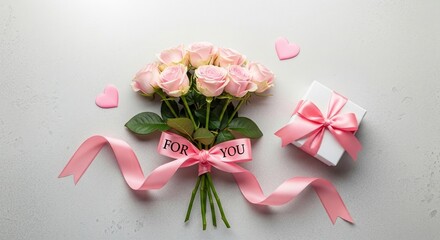 Give pink roses with a wrapped gift for someone special this Valentine's