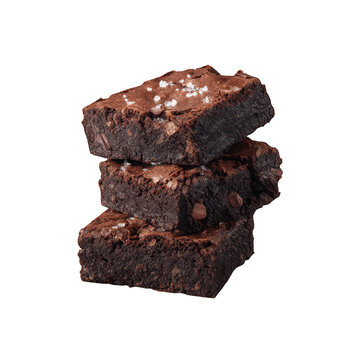 Stack of Three Chocolate Brownies with Sea Salt Sprinkled on Top, on Black Background