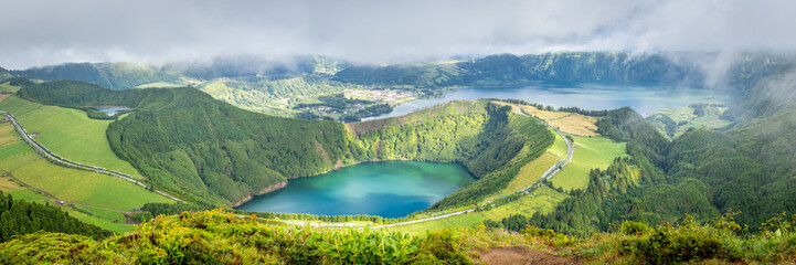 View of Lagoa de Santiago from viewpoint "Grota do Inferno", Azores, Portugal