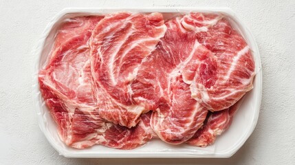 Obraz premium Fresh Raw Pork Neck Slices on White Background Isolated. Generative AI