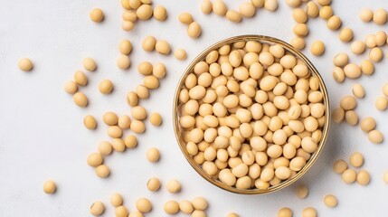 Fresh raw soybeans in a bowl on white isolated background. Generative AI