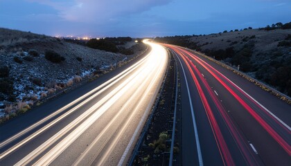 Dynamic Urban Highway with Vibrant Light Trails at Dusk