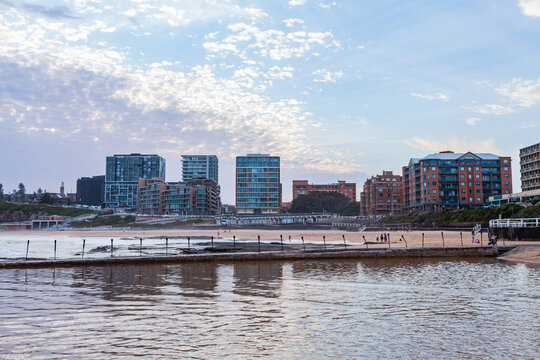 Apartment buildings on Australian coast overlooking Newcastle Beach and the Canoe Pool
