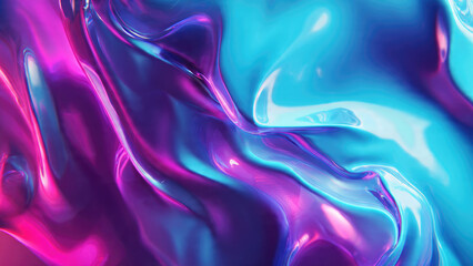 Vibrant abstract fluid background with glossy iridescent pink, purple, and blue waves, creating a futuristic, liquid metal aesthetic and dynamic gradients.