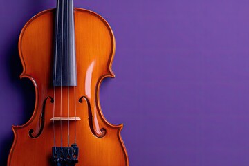Close-up of a classical stringed instrument against a vibrant purple background