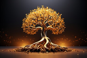 Golden tree illustration 3d rendering elements