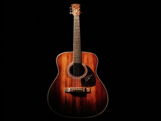 Obraz premium Acoustic guitar with dark wood and intricate details set against a black background