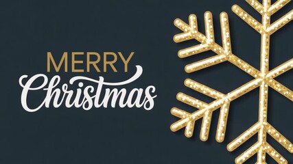 Elegant merry christmas greeting card design with sparkling gold glitter snowflake decoration on dark blue background for holiday season - Powered by Adobe