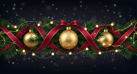 Festive DNA Strand Christmas Garland with Gold Ornaments