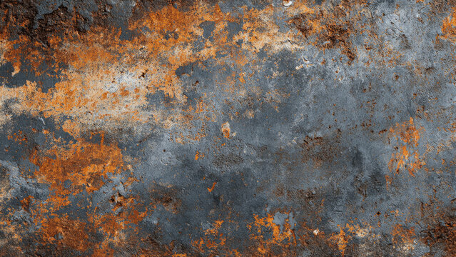 A detailed close-up of a heavily corroded metal surface, showcasing a rough, distressed texture with vibrant rust orange and dark grey hues. - Powered by Adobe