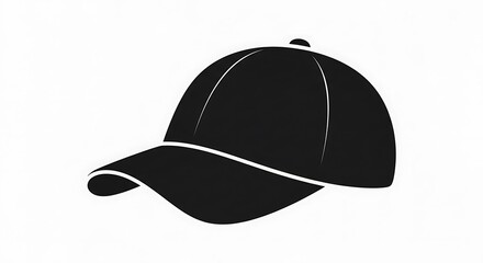 Black Baseball Cap Silhouette - Sportswear and Fashion Accessory Illustration.