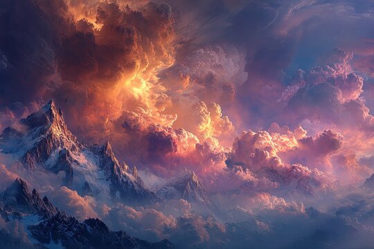Pixelated Snowy Mountain Sunset Landscape