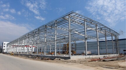 Fototapeta premium steel frame workshop is under construction.